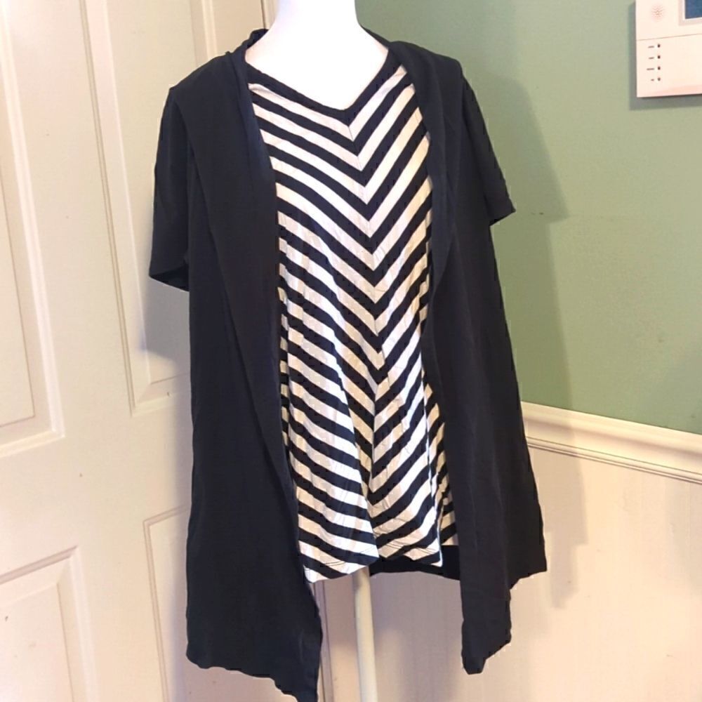 Chelsea Studio Black White Stripe Large 2 in 1 Top Short Sleeve